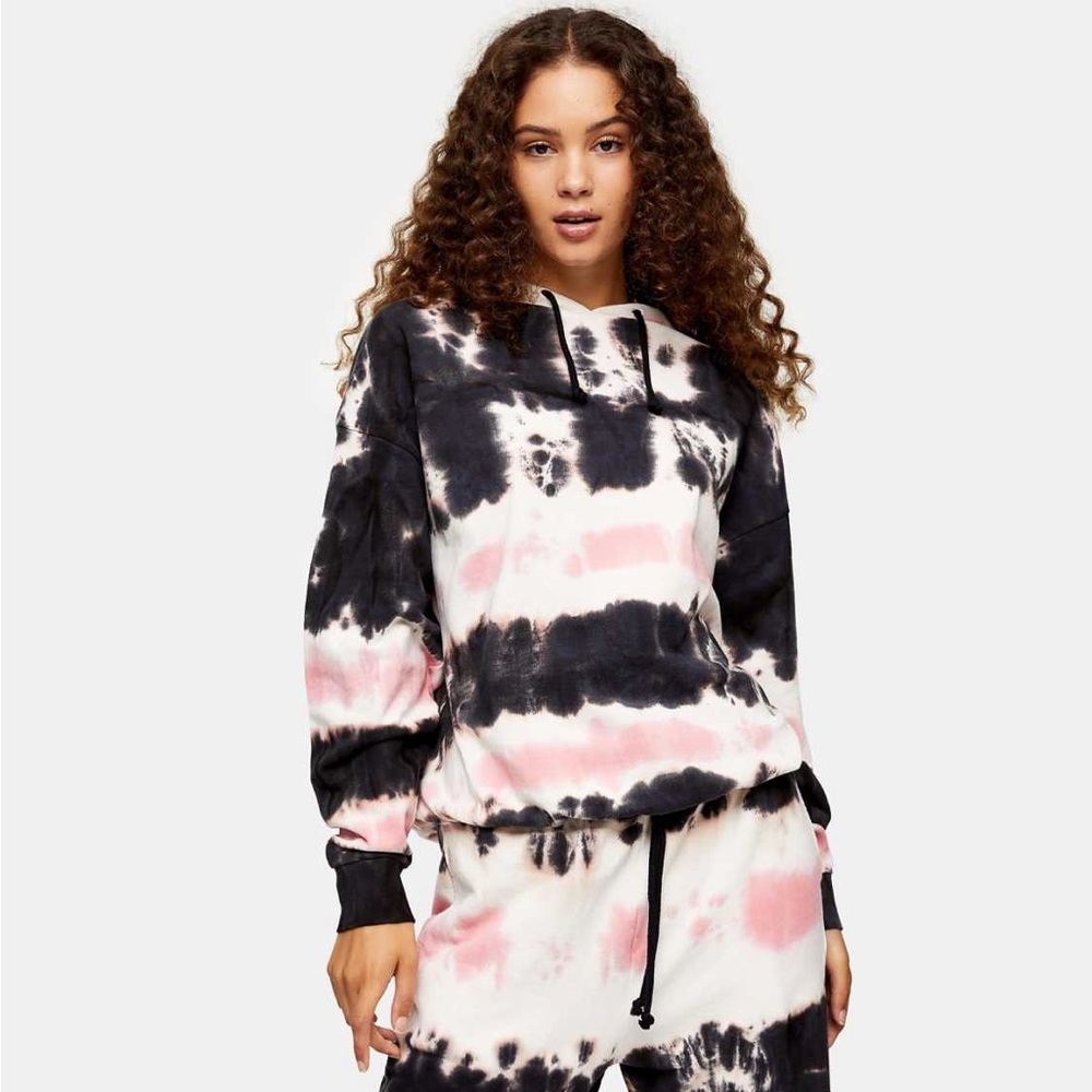 Topshop Tie-Dye Hoodie in Pink and Navy